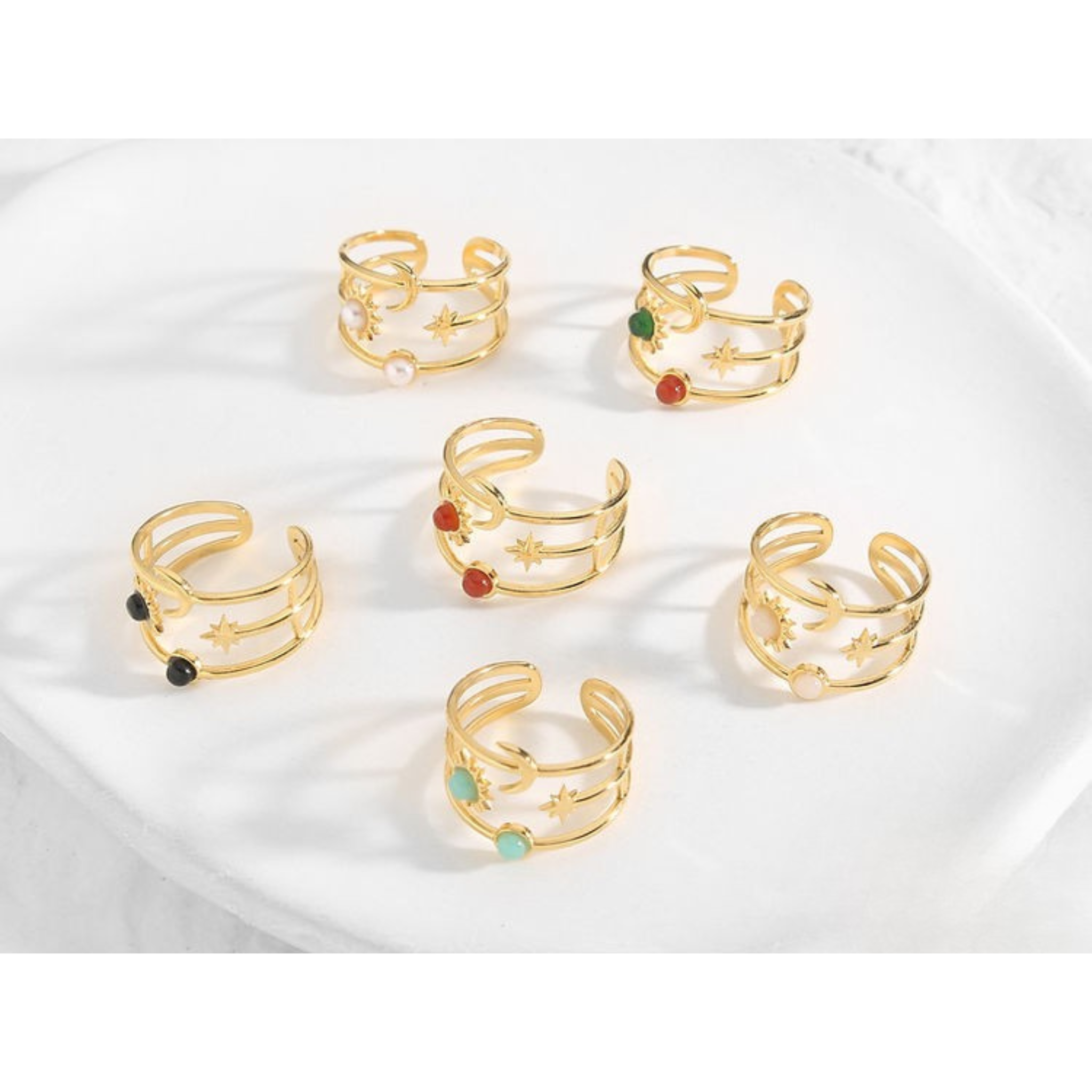Anillo Triple Aro Perla Luminosa